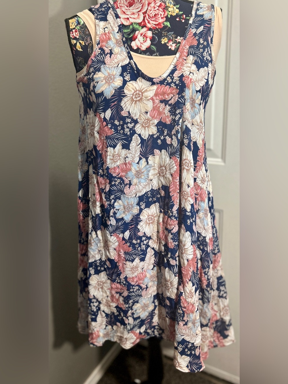 Apparel Love Floral Sleeveless Dress Small S Rayon Made in USA RD2207-1 Navy